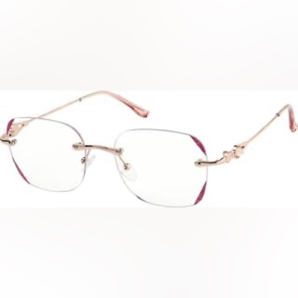 Adult Stainless Steel Rimless Rose Gold Square Reading Glasses with Case, NWT
